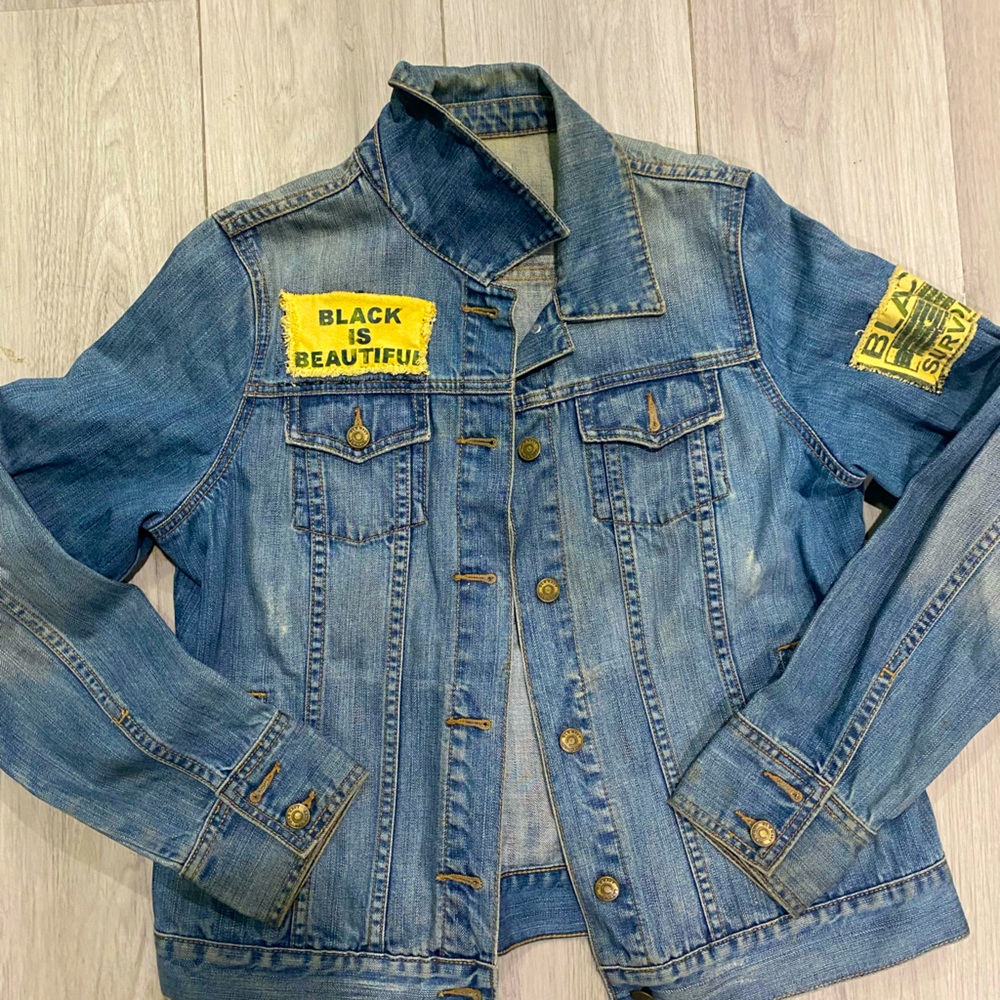 Old Navy Jean Jacket | Custom Black History Month Patches | L |